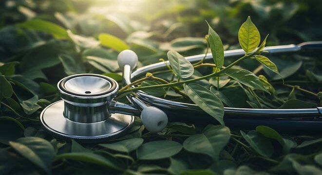 Integrative medicine stethoscope healthcare herbal medicine alternative therapy natural remedy wellness nature cure