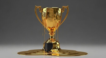 Golden trophy melting award winner prize competition success achievement victory shiny liquid art object