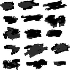 Large set of black brushes on transparent background. Graphic illustration.