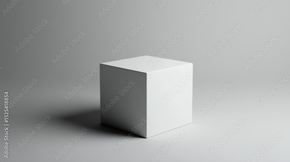 Poster minimalist white cube on a simple gray background, representing modern design and geometric style in