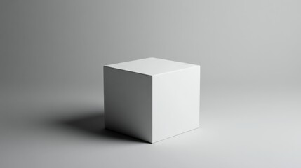 Minimalist white cube on a simple gray background, representing modern design and geometric style in a studio setting.