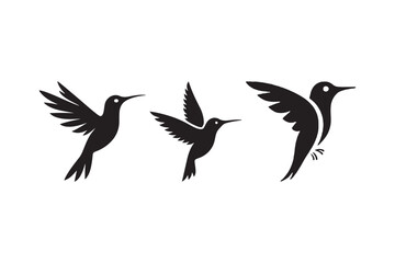 Minimalist Hummingbird Silhouette Vector Set Flying Bird Clipart Design