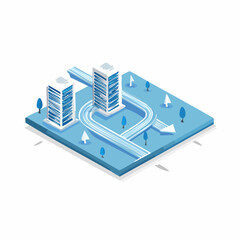 Isometric Smart City Infrastructure with Data Path &ndash; Vector Illustration