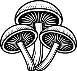 Mushroom cluster silhouette, fungi vector icon, black and white mushrooms, simple nature design, botanical graphic illustration