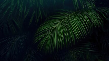 Midnight Whispers of the Tropics: Hyper-Realistic Palm Leaves Moving Gently in the Night Breeze, Immersing the Viewer in a Tranquil and Shadowed Realm of Nature’s Quiet Beauty...