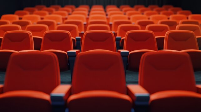 Rows of orange seats in a theater auditorium
