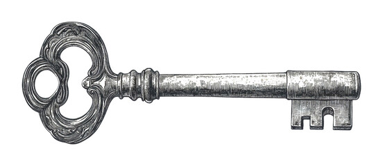 Unlocking potential vintage key artistic focus engraved details museum setting isolated on transparent background