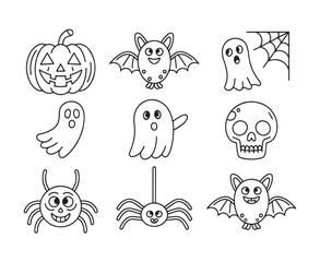Obraz premium Halloween doodle icons collection with ghost bat pumpkin and spider