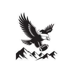 Christmas eagle carrying football in winter mountain festive scene

