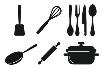 Kitchen Utensils Silhouette Set &ndash; Cooking Tools Vector Icons