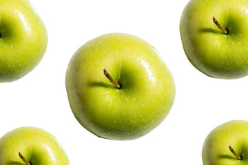 Pattern of fresh green apples on white background
