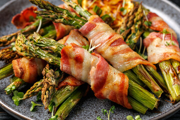 Grilled Bacon Wrapped Asparagus in a plate