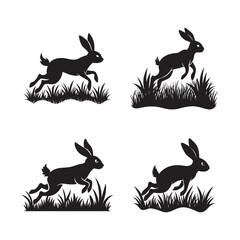 Wild Hare Leaping Through Tall Grass Silhouette