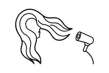 Continuous line drawing of hair being blow dried