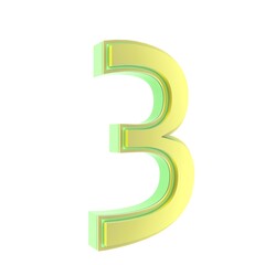 Stylized number three in shiny green-yellow colors.