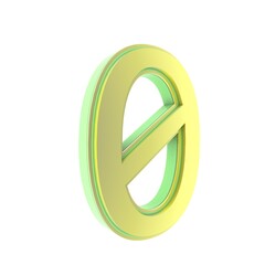 Yellow and green glossy 3D number zero on white background.