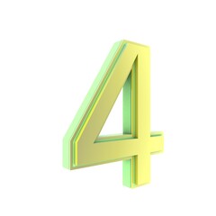 Green and yellow number four with shiny glossy finish.