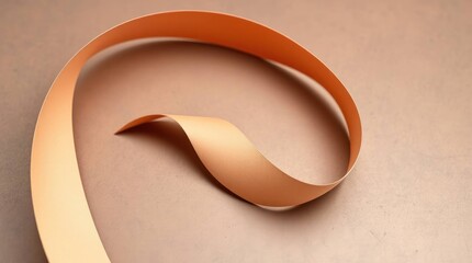 An orange paper strip coils on a similarly hued background casting shadows and exhibiting a smooth...