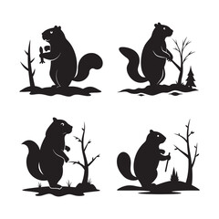 Beaver Holding Stick Near Riverbank Silhouette