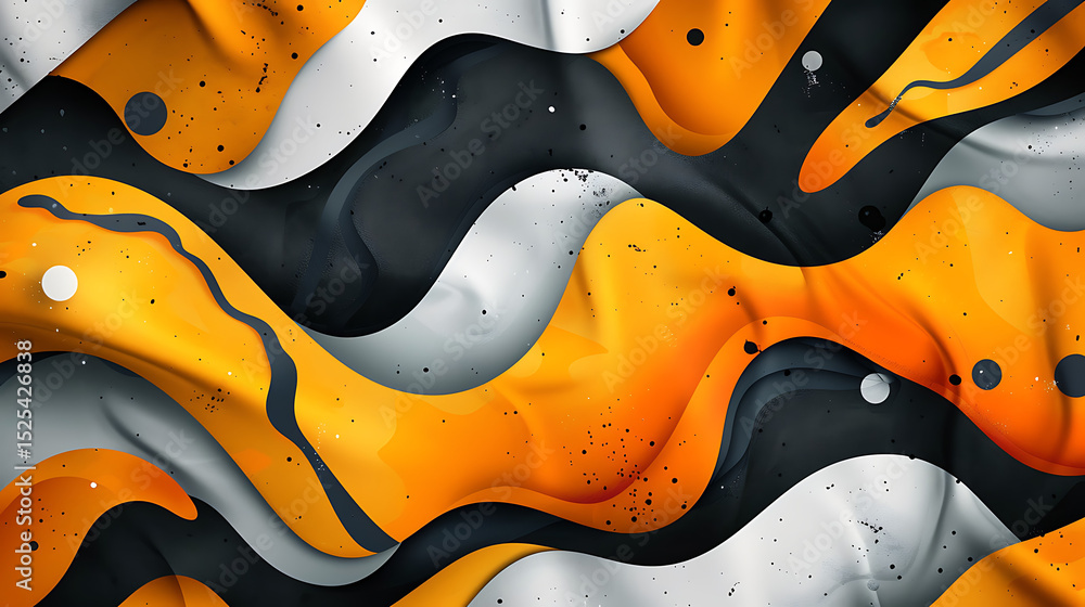 Leinwandbilder Abstract background with flowing orange, black, and white waves creating a dynamic and modern design with smooth gradients and vibrant colors