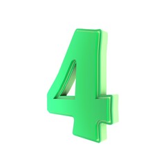 Stylized number four in bright green, isolated on white.