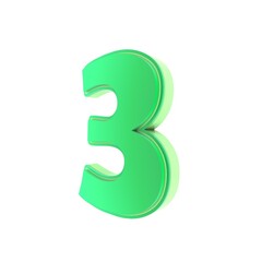Number three with a light green bold style and soft shadows.