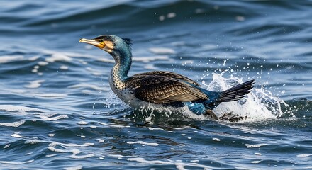 Fototapeta premium Cormorant Taking Off from Water Wildlife Bird in Flight