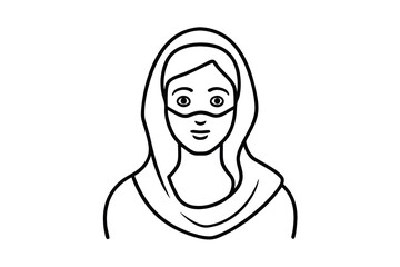Continuous line drawing of woman with face mask