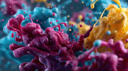 Explosive and colorful paint explosion captured in stunning detail, showcasing the beauty of liquid artistry
