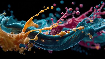 Dramatic colorful liquid splash captured in motion showcasing a dynamic explosion of bright hues and textures