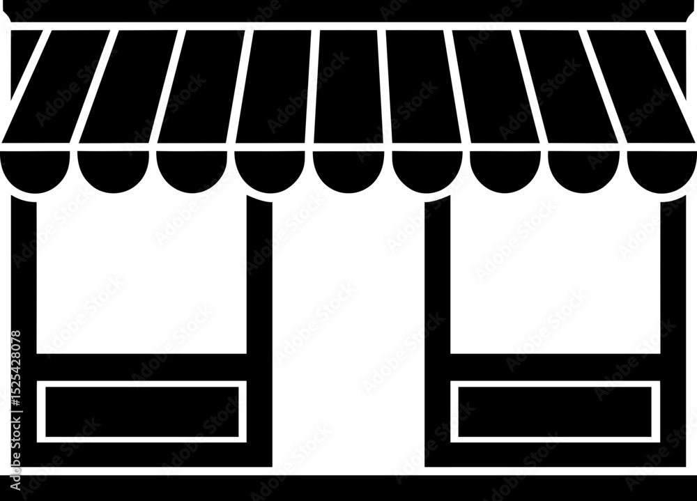 Poster retail storefront with awning and display windows icon