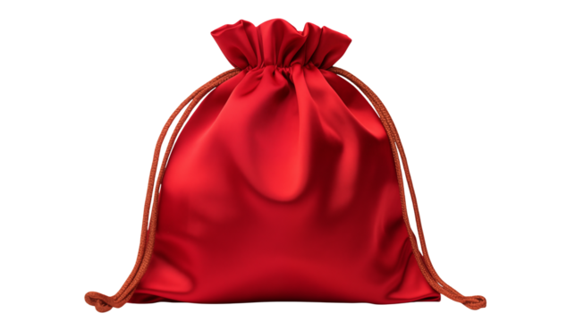 Red Satin Drawstring Bag  isolated on transparent background	