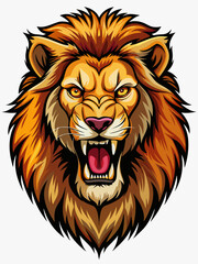 angry lion realistic  design and bold line black , white background ,full  color
