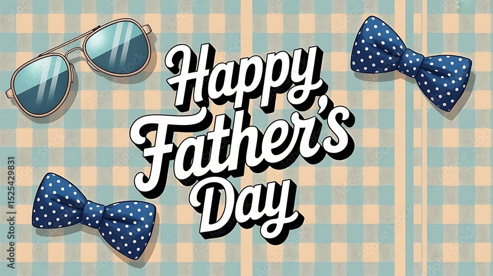 Fototapete happy father's day greeting card design with light blue checkered background , father day banner for