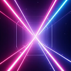 Fototapeta premium Neon laser tunnel lights in sci-fi style