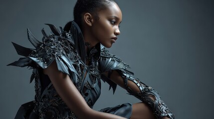 Woman with an elaborate and eye-catching hairdo showcasing creative style and unique fashion in a stunning portrait