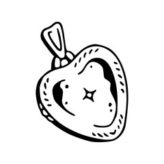 a black and white drawing of a heart shaped locket pendant 