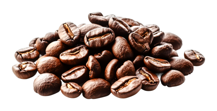 Brewing fresh coffee beans coffee shop food bright environment close-up shot isolated on transparent background