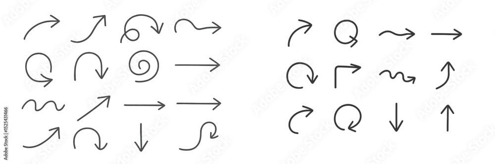 Poster hand-drawn collection of arrows and lines showcasing various directions and movements in a minimalis