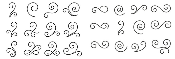 Decorative swirls and curls for design projects in various styles and orientations