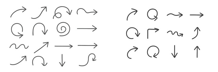 Hand-drawn collection of arrows and lines showcasing various directions and movements in a minimalist style