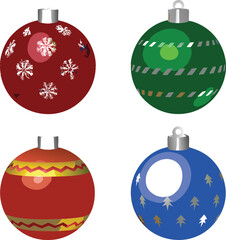 Obraz premium Four Colorful Christmas Ornaments with Unique Designs on a White Background