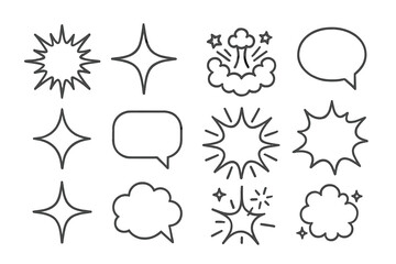 Colorful comic style speech bubbles and explosion shapes for creative projects and design work
