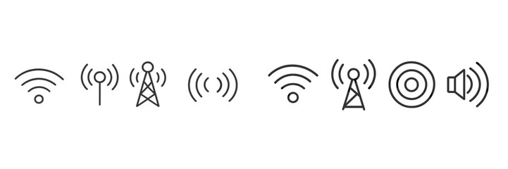 Wireless communication symbols depicting connectivity and sound signals in a digital world