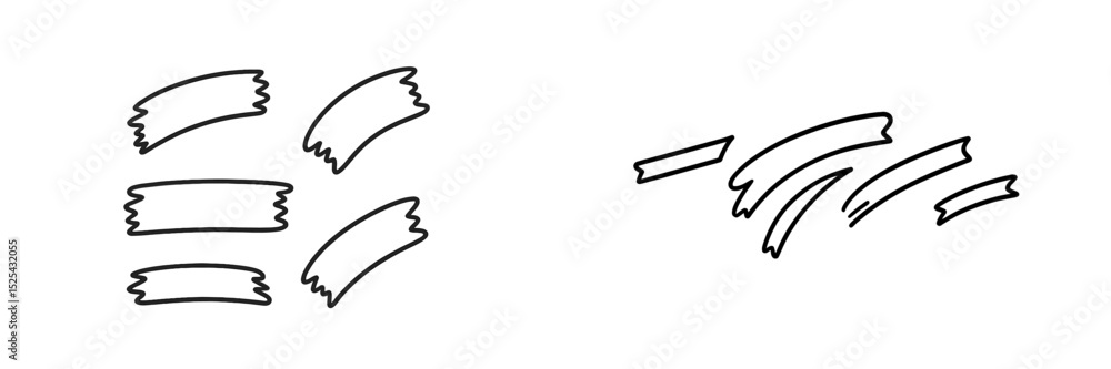 Poster variations of hand-drawn ribbons on a white background showcasing different shapes and styles for cr