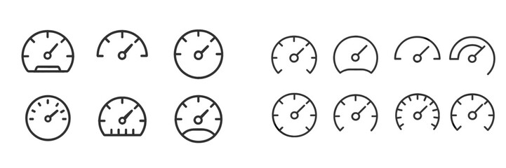 Collection of various speedometer and gauge designs featuring different styles and representations