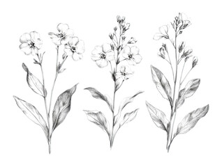 Botanical of delicate flowers studio art print minimalist close-up nature isolated on transparent background