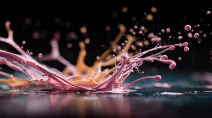 Striking splash of liquid on a black surface creating a dramatic contrast and captivating visual impact