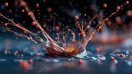 Bold and vibrant splash of orange liquid captured in motion displaying a stunning burst of color