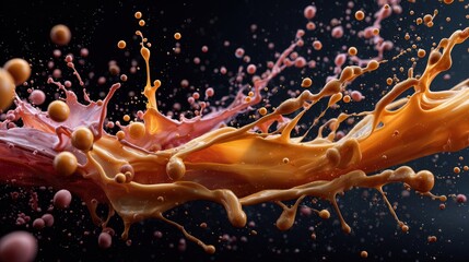 Bright and colorful splash of orange and pink liquid creating a stunning visual display of fluid motion